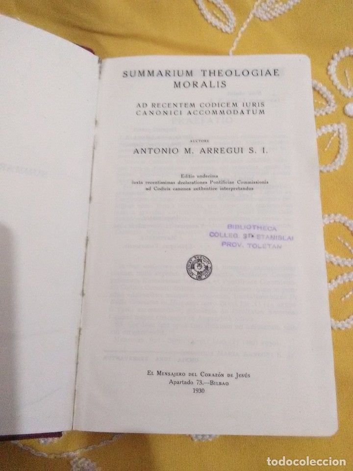 Libros de segunda mano: (En latín) Summarium Theologiae Moralis. Arregui. Mensajero, 1930. 11 Ed. - Foto 2 - 154395730