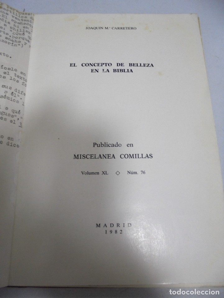 Second hand books: EL CONCEPTO DE BELLEZA EN LA BIBLIA. JOAQUIN M&ordf; CARRETERO. 1982. MADRID