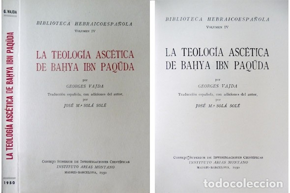 Gebrauchte B&uuml;cher: VAJDA, Georges.  La teolog&iacute;a asc&eacute;tica de Bahya Ibn Paquda. 1950.