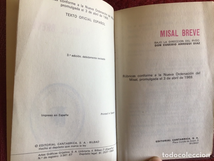 Libros de segunda mano: Misal Breve. Eusebio Arregui D&iacute;az. 1969. ASM - Foto 2