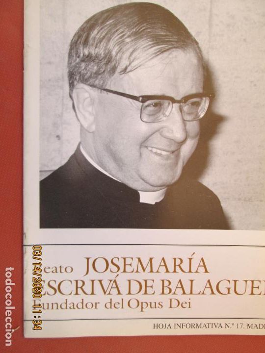 Second hand books: BEATO JOSE MARIA ESCRIV&Aacute; DE BALAGUER FUNDADOR OPUS DEI - HOJA INFORMATIVA 17 - MADRID-1994