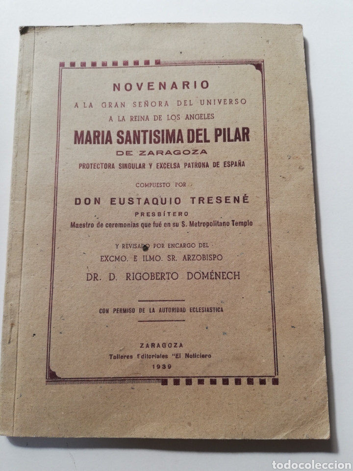 Libri di seconda mano: NOVENARIO A MARIA SANT&Iacute;SIMA DEL PILAR DE ZARAGOZA. 1939