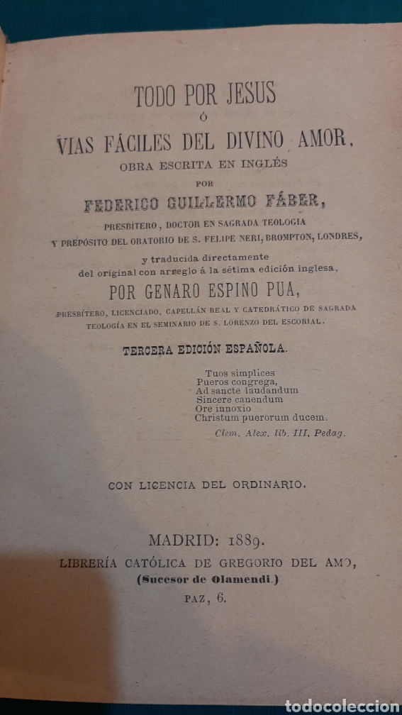 Second hand books: 1889 todo por jes&uacute;s FEDERICO GUILLERMO FABER LIBRERIA O ALMAC&Eacute;N DO COLISEVM