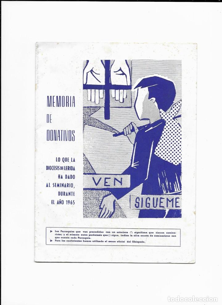 Libros de segunda mano: MEMORIA DE DONATIVOS 1965. LO QUE HA DONADO LA DIOCESIS DE LERIDA AL SEMINARIO
