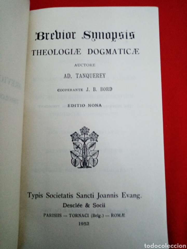 Libros de segunda mano: BREVIOR SYNOPSIS THEOLOGIA DOGM&Aacute;TICA, TANQUEREY 1952