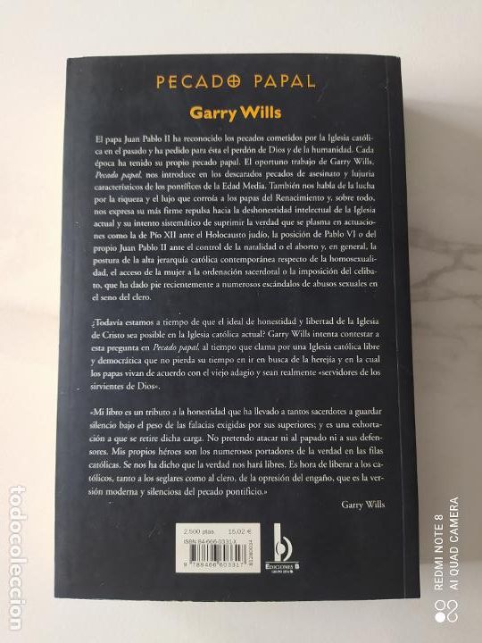 Libros de segunda mano: PECADO PAPAL, DE GARRY WILLS. EDICIONES B, 2001 - Foto 2