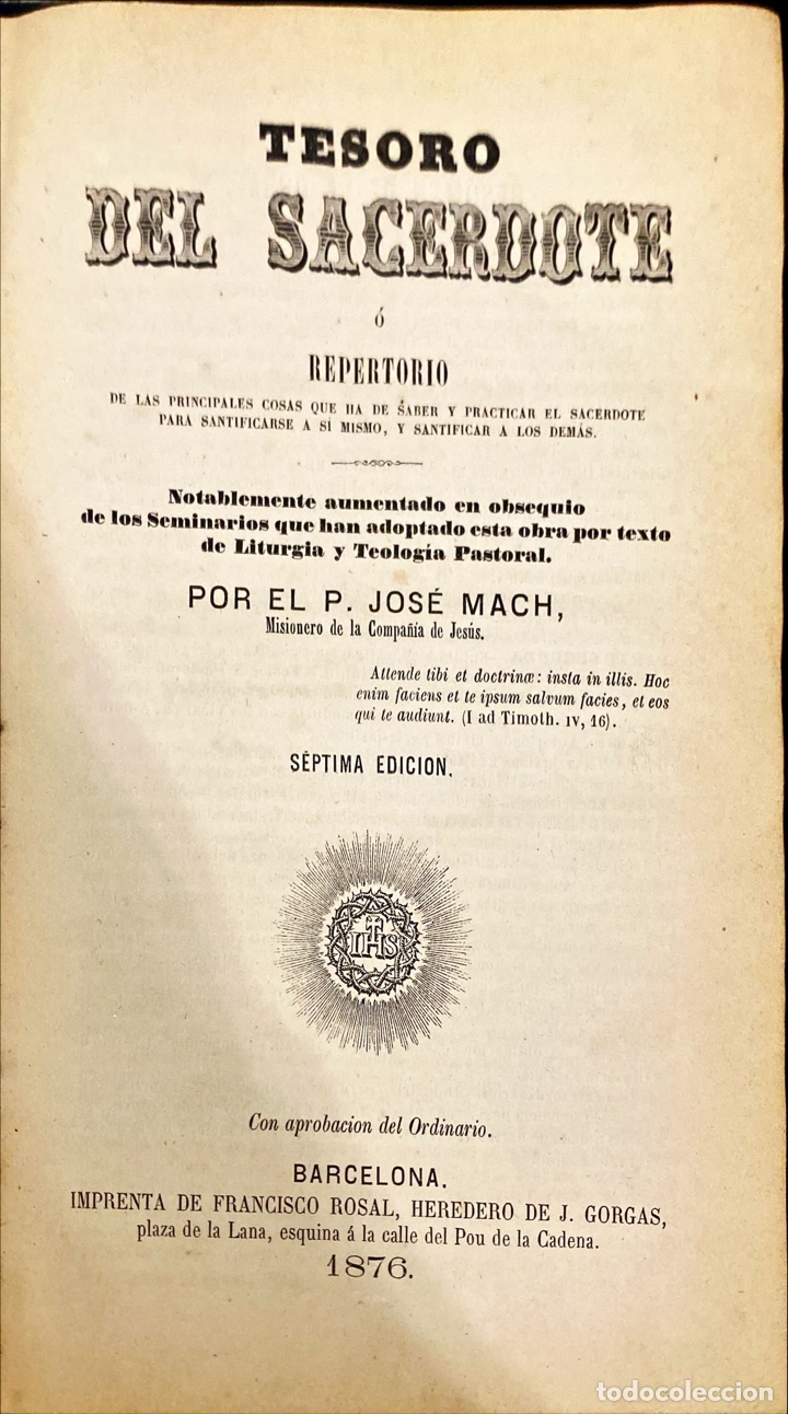 Libros de segunda mano: El tesoro del sacerdote. Libro rar&iacute;simo. - Foto 1