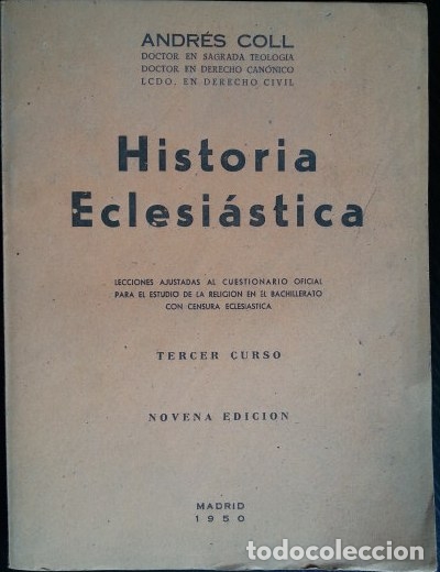 Libros de segunda mano: HISTORIA ECLESIASTICA. - COLL, Andres. - Foto 2