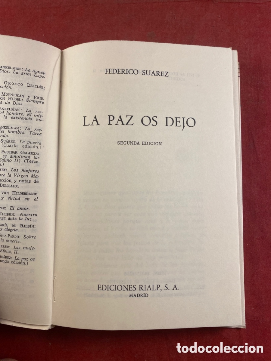 Libros de segunda mano: Federico Su&aacute;rez. La paz os dejo 2a edici&oacute;n - Foto 2