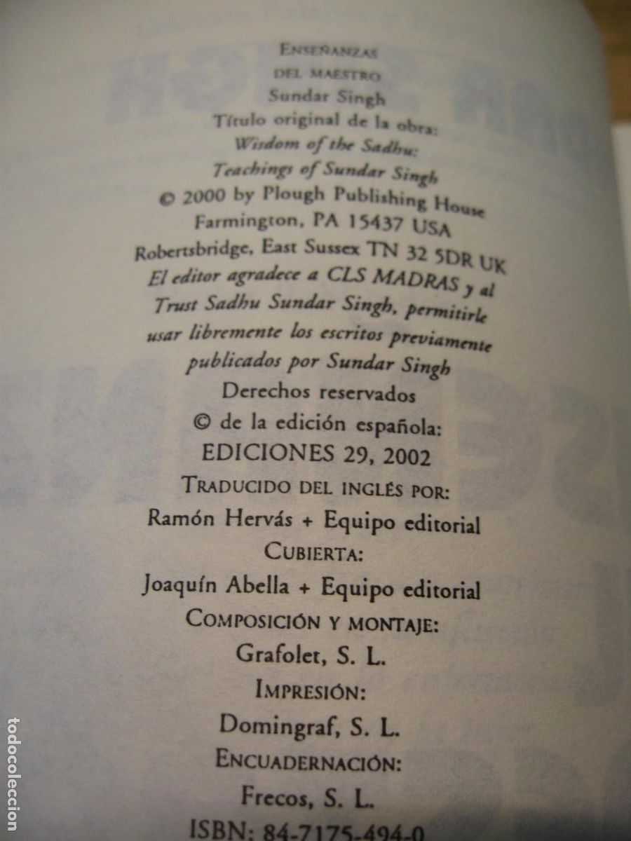 Libros de segunda mano: SUNDAR SINGH. ENSE&Ntilde;ANZAS DEL MAESTRO. EDICIONES 29. 2002. - Foto 5