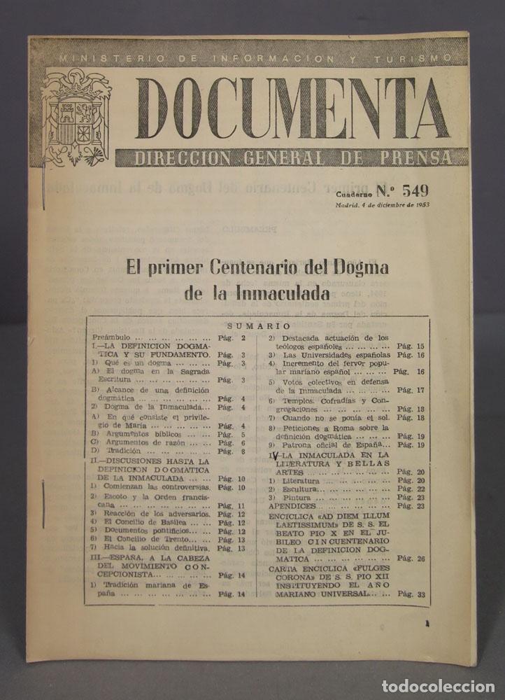 Libros de segunda mano: DOCUMENTA. 549. EL PRIMER CENTENARIO DEL DOGMA DE LA INMACULADA - Foto 1