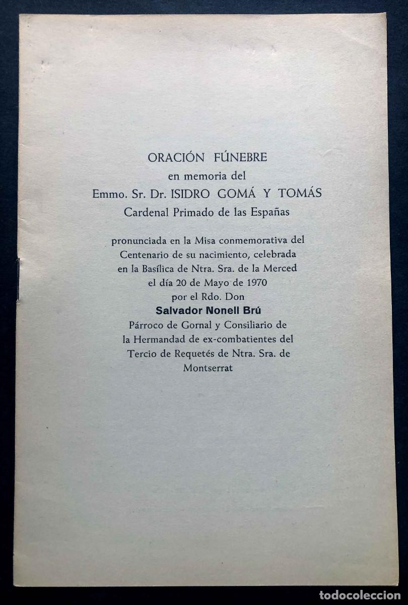 Libros de segunda mano: SALVADOR NONELL I BRU (Hermandad excombatientes requet&eacute; Monserrat )ORACI&Oacute;N F&Uacute;NEBRE ISIDRO GOM&Aacute; /1970