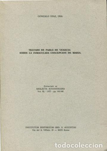Libros de segunda mano: TRATADO DE PABLO DE VENECIA SOBRE LA INMACULADA CONCEPCION DE MARIA. - DIAZ Gonzalo.