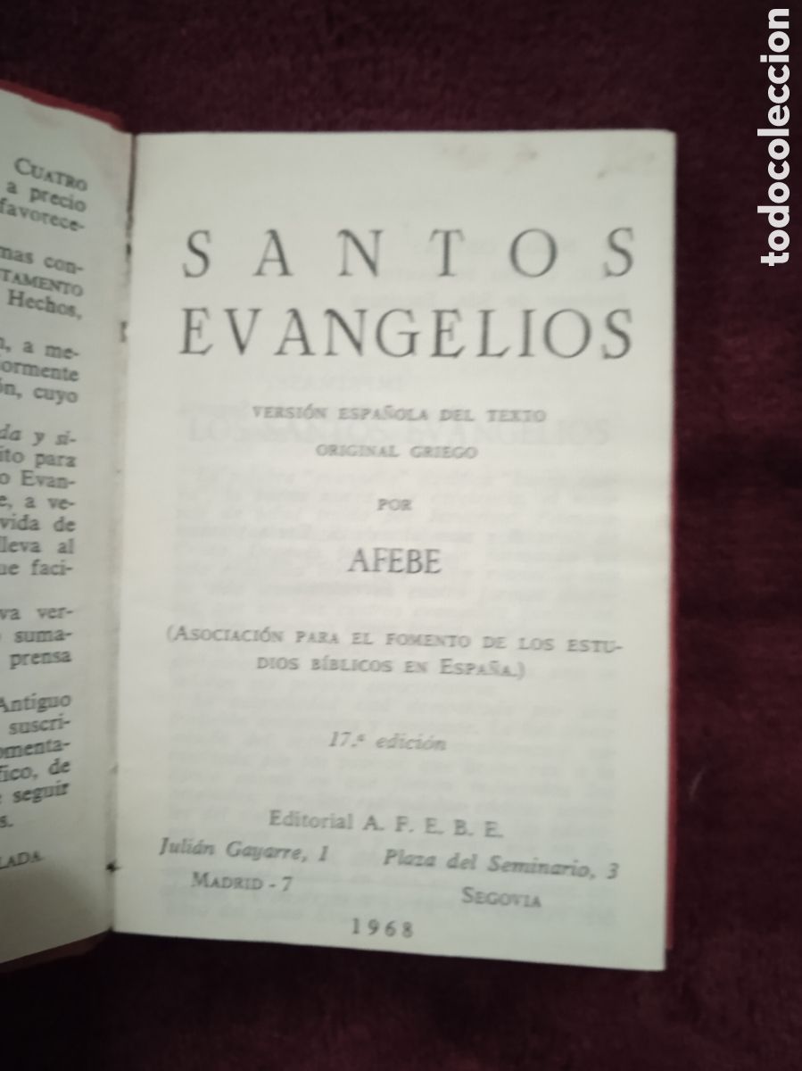Libros de segunda mano: SANTOS EVANGELIOS. -ED. EDITORIAL A.F.E.B.E 1968 - Foto 2