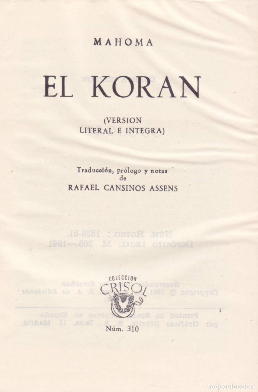 Libros de segunda mano: El Koran - Mahoma - Foto 1