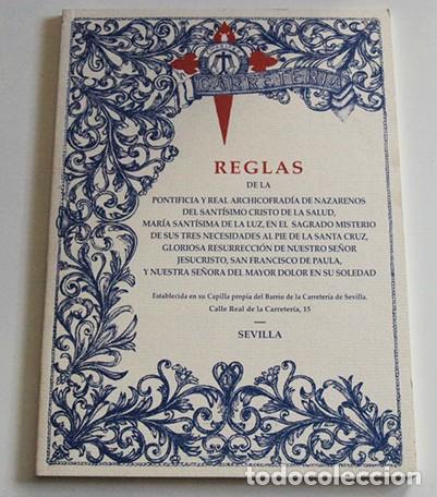 Libros de segunda mano: REGLAS HERMANDAD CARRETER&Iacute;A SEVILLA STO. CRISTO DE LA SALUD SEMANA SANTA RELIGI&Oacute;N CRISTIANA 1&ordf; EDIC.