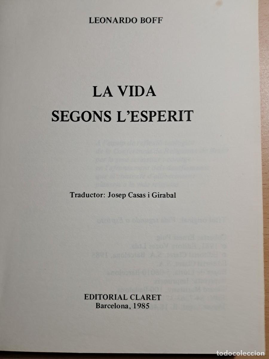 Libros de segunda mano: LLIBRE: La vida segons lEsperit, Leonardo Boff - Foto 2
