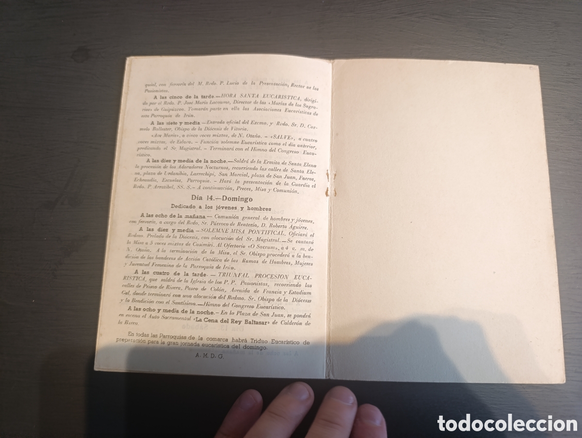 Libros de segunda mano: Programa de los actos del Congreso Eucarist&iacute;co Comarcal de Ir&uacute;n. Octubre 1945 - Foto 3