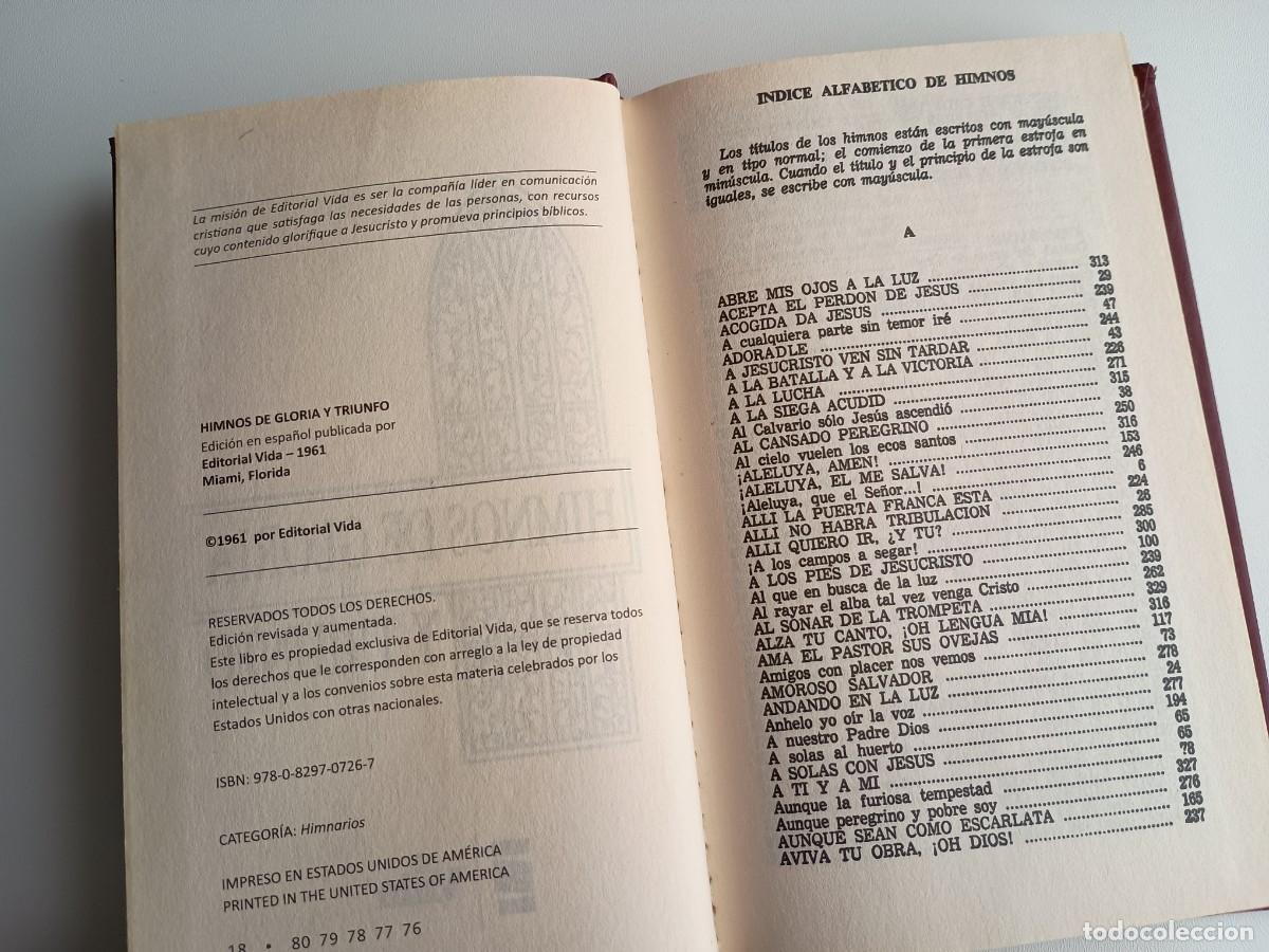 Libros de segunda mano: HIMNOS DE GLORIA Y TRIUNFO - EDITORIAL VIDA - Foto 3