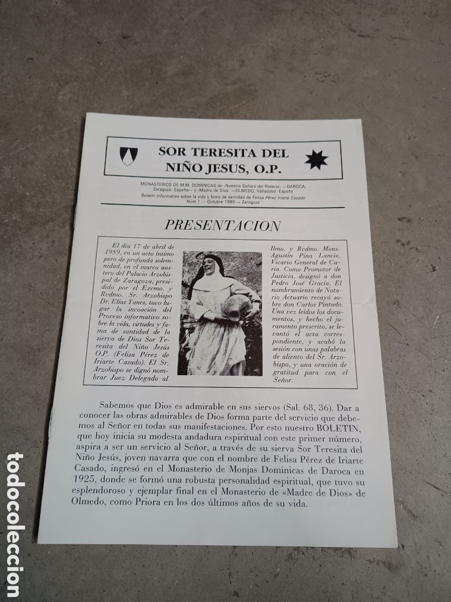 Libros de segunda mano: SOR TERESITA DEL NI&Ntilde;O JES&Uacute;S, O.P. - N&ordm; 1 - OCT 1989 - BOLET&Iacute;N INFORMATIVO