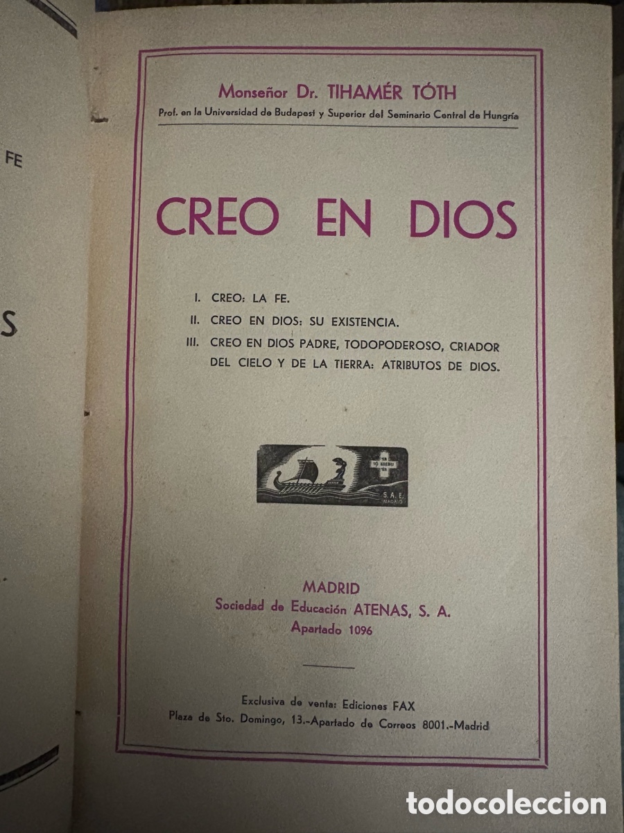 Libros de segunda mano: (L193) 1936-Creo en Dios. Tiham&eacute;r T&oacute;th. - Foto 2