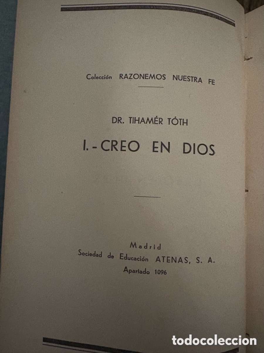 Libros de segunda mano: (L193) 1936-Creo en Dios. Tiham&eacute;r T&oacute;th. - Foto 3