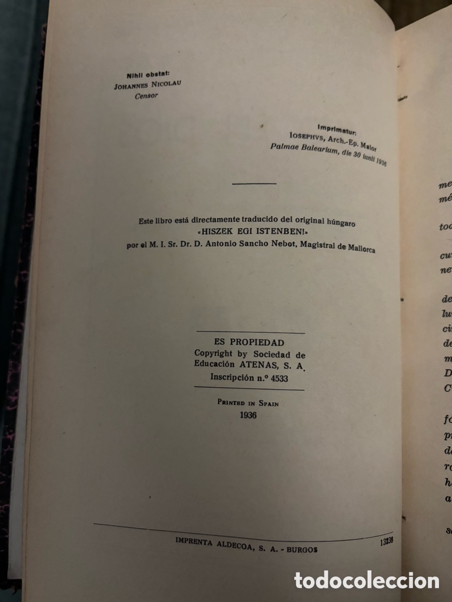 Libros de segunda mano: (L193) 1936-Creo en Dios. Tiham&eacute;r T&oacute;th. - Foto 4