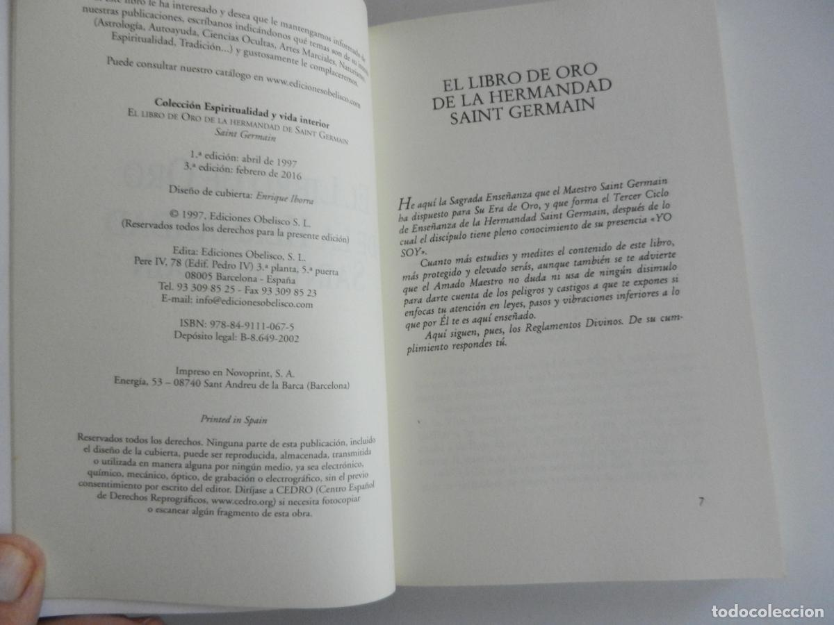 Libros de segunda mano: EL LIBRO DE ORO DE LA HERMANDAD DE SAINT GERMAIN - SAINT GERMAIN - EDICIONES OBELISCO 2016. - Foto 4