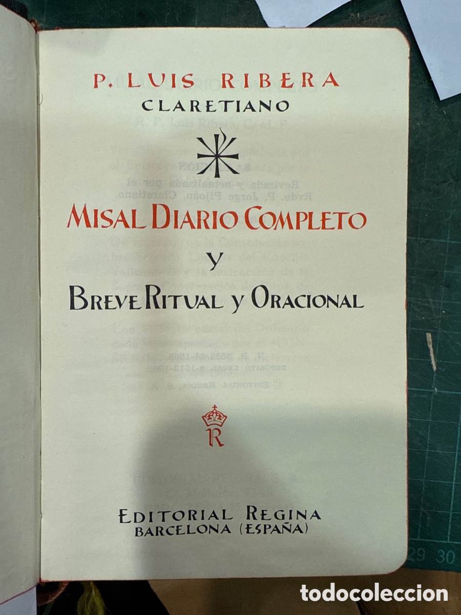 Libros de segunda mano: RIBERA, Luis. Misal diario completo y breve ritual y oracional
