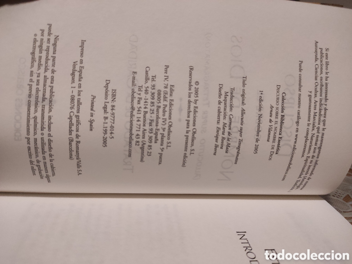 Libros de segunda mano: DISCURSO SOBRE EL NOMBRE DE DIOS - DE VILANOVA, ARNAU - Foto 3