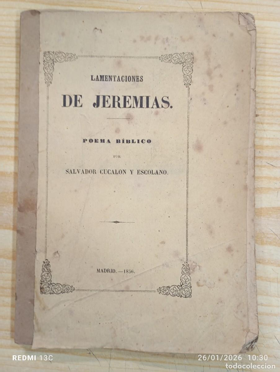 Libri di seconda mano: LAMENTACIONES DE JEREMIAS POEMA BIBLICO CON SALVADOR CUCALON 1856