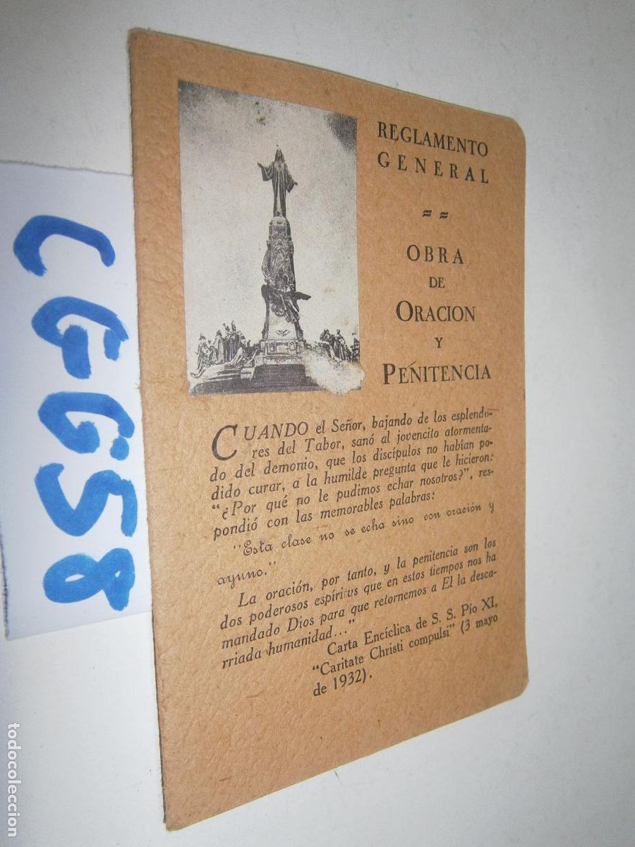 Libros de segunda mano: ANTIGUO REGLAMENTO GENERAL - OBRA DE ORACION Y PENITENCIA
