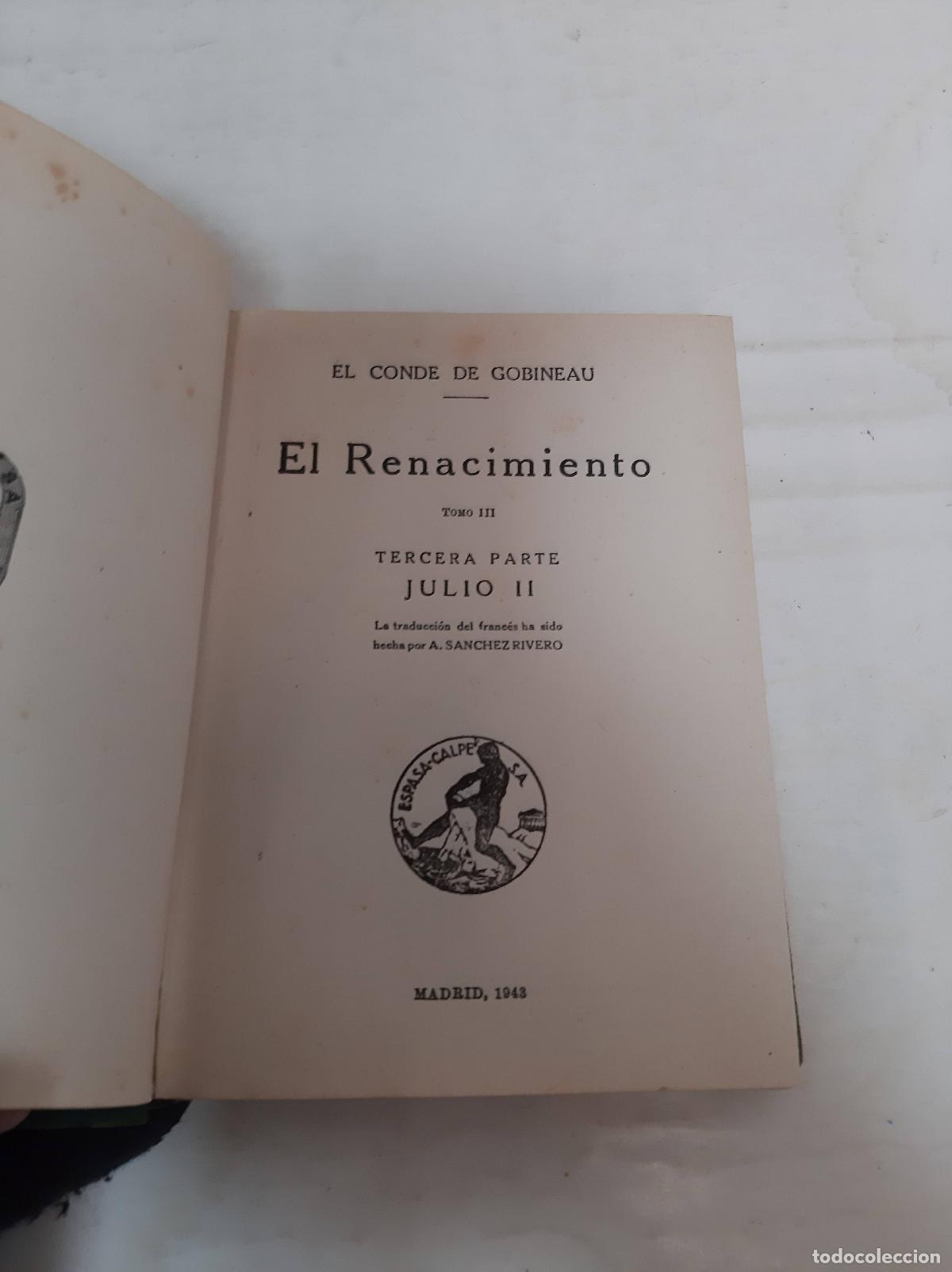 Livros em segunda m&atilde;o: El Renacimiento Tomo III / Tercera Parte Julio II - El Conde de Gobineau