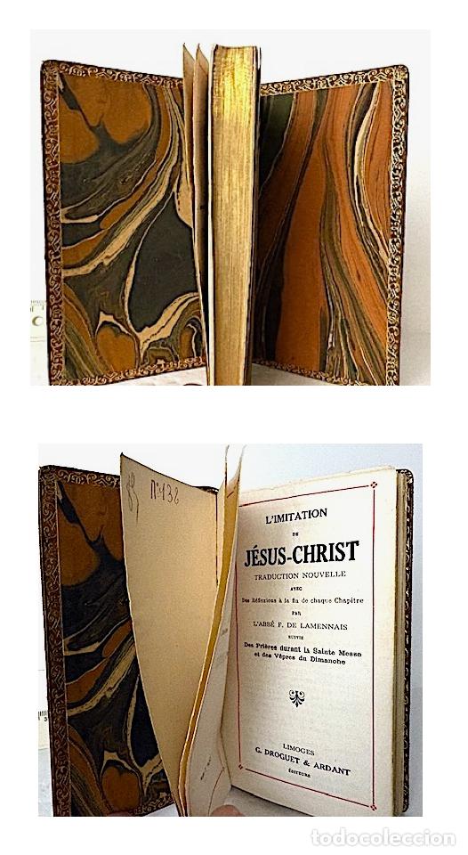 Libros de segunda mano: L&acute;Imitation de J&eacute;sus-Christ (Limoges, Lamennais) Piel estilo d&egrave;co. Cantos dorados. Papel d aguas