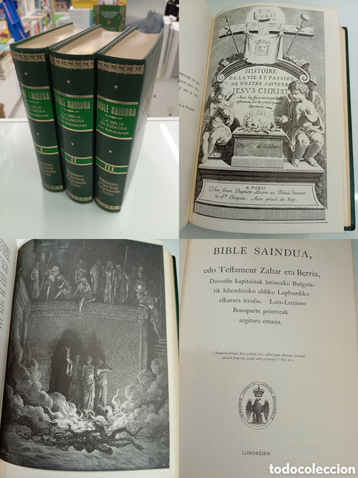 Libros de segunda mano: BIBLE SAINDUA 3 TOMOS SANTA BIBLIA EN EUSKERA CAPITAN DUVOISIN 500 GRABADOS FACSIMIL PAIS VASCO