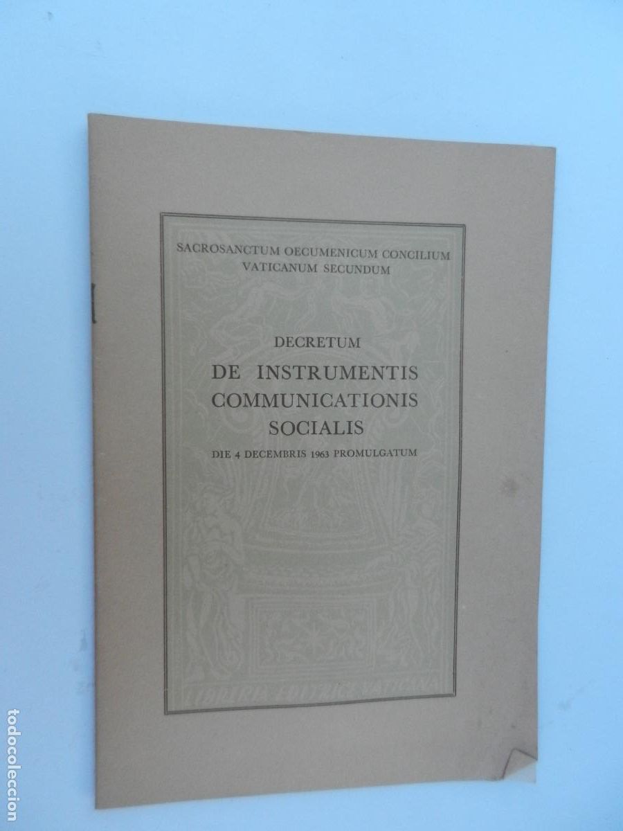 Libros de segunda mano: DECRETUM DE INSTRUMENTOS COMMUNICATIONIS SOCIALIS DIE 4 DECEMBER 1963 PROLONGATUM.