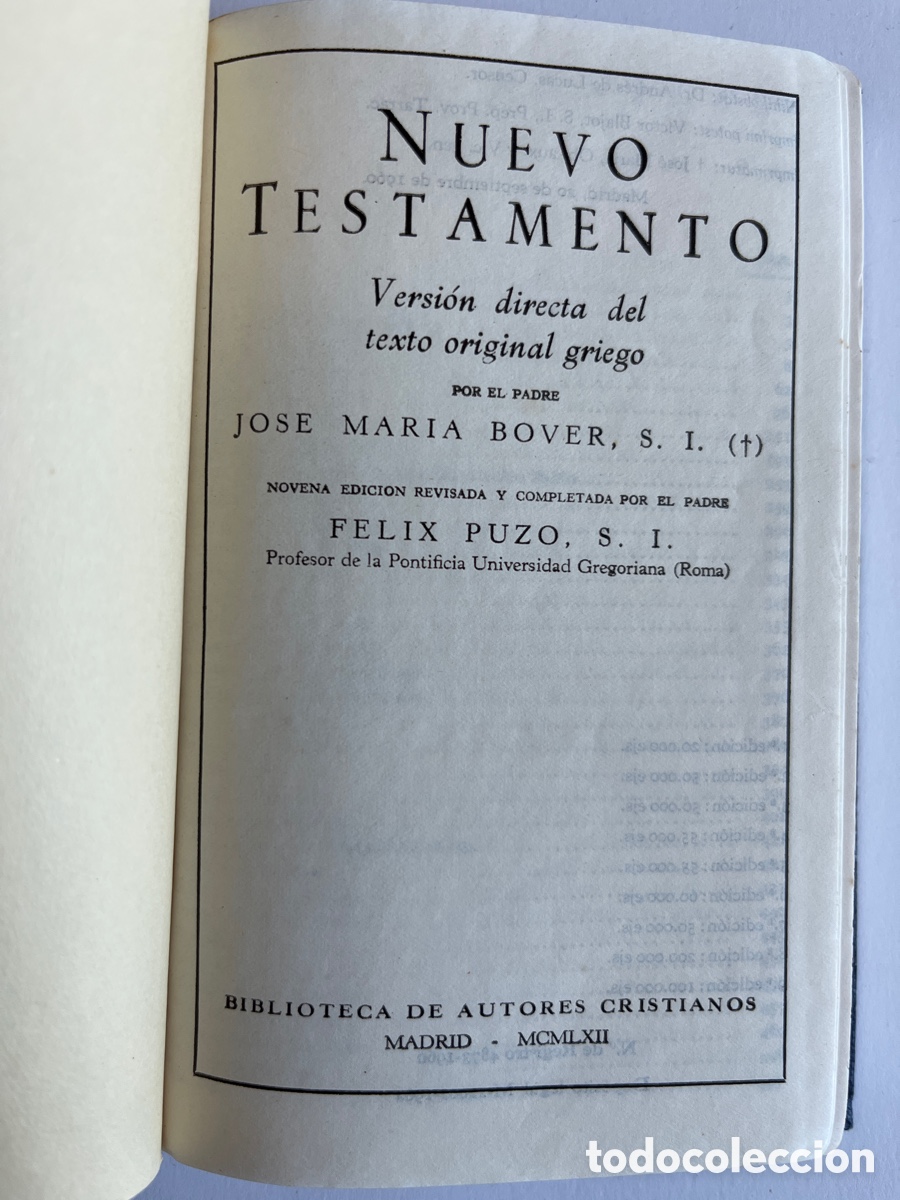 Libros de segunda mano: LIBRO. Nuevo Testamento. Versi&oacute;n del griego, Bover, Puzo. BAC, 1962.
