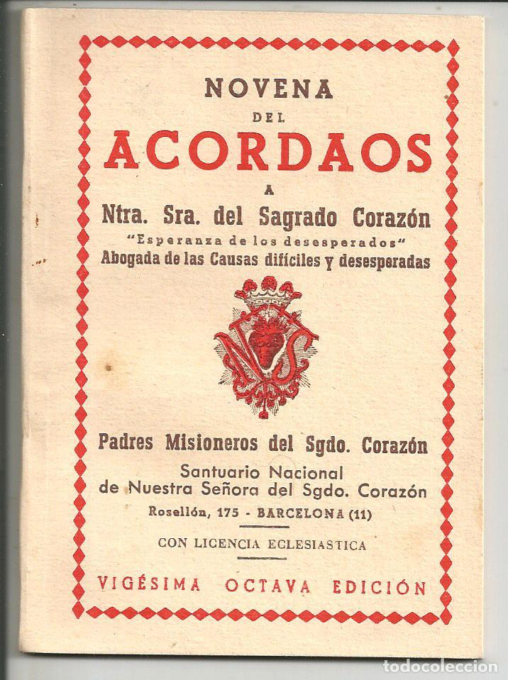 Libros de segunda mano: NOVENA DEL *ACORDAOS* A NTRA. SRA. DEL SAGRADO CORAZ&Oacute;N - PADRES MISIONEROS DEL SGDO. CORAZON, 1954
