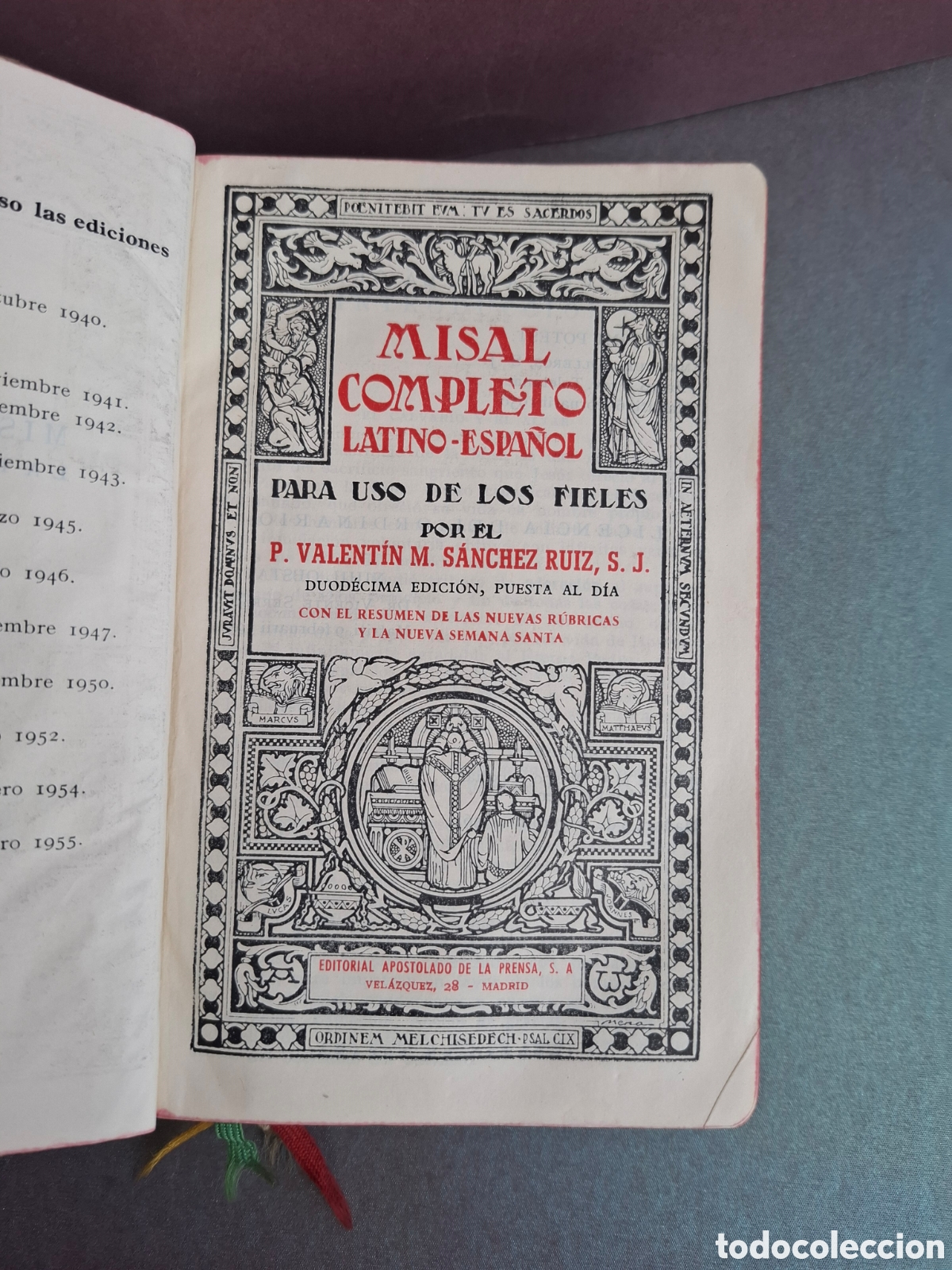 Libros de segunda mano: Misal completo latino espa&ntilde;ol para uso de los fieles - Valentin M.Sanchez - 1956