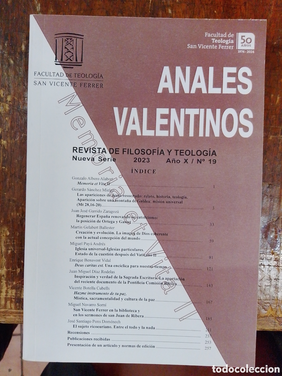 Libros de segunda mano: ANALES VALENTINOS. REVISTA FILOSOFIA Y TEOLOGIA. A&Ntilde;O X. NUM. 19. 2023