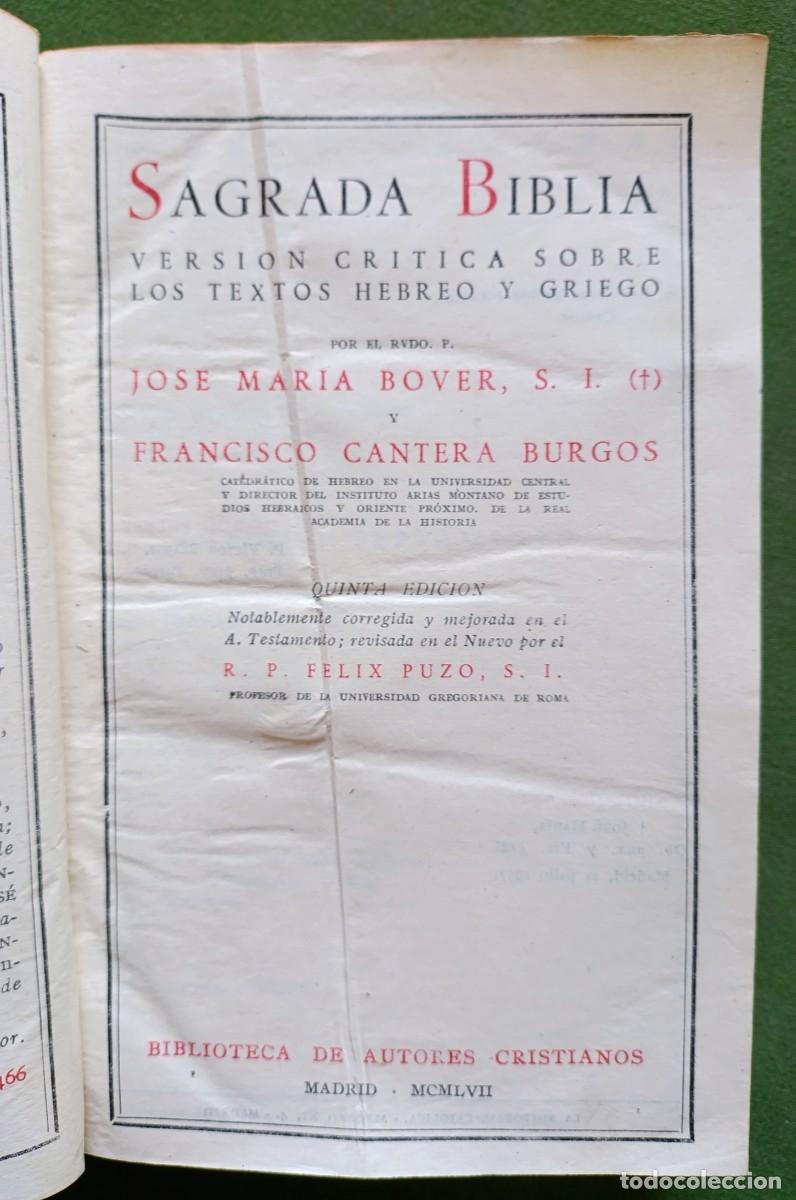 Libros de segunda mano: SAGRADA B&Iacute;BLIA - VERSI&Oacute;N CR&Iacute;TICA SOBRE LOS TEXTOS HEBREO Y GRIEGO - BOVER / CANTERA - 1957 - D20