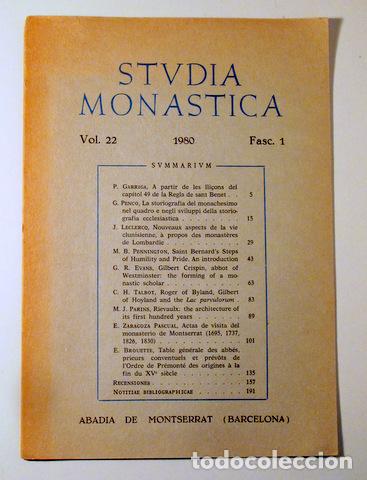 Libros de segunda mano: STUDIA MONASTICA vol. 22. Fasc. 1: A PARTIR DE LES LLI&Ccedil;ONS DEL CAP&Iacute;TOL 49 DE LA REGLA DE SANT BENET