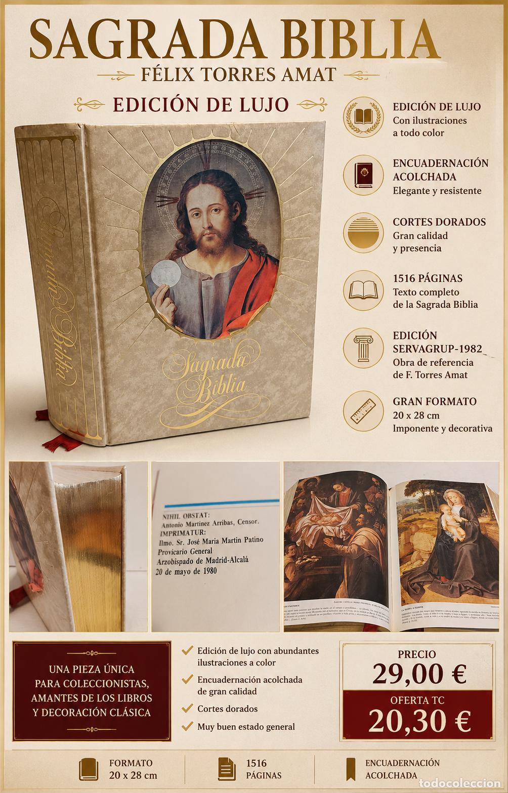 Libros de segunda mano: SAGRADA BIBLIA | F&Eacute;LIX TORRES AMAT | EDICI&Oacute;N DE LUJO | CORTES DORADOS | 1982