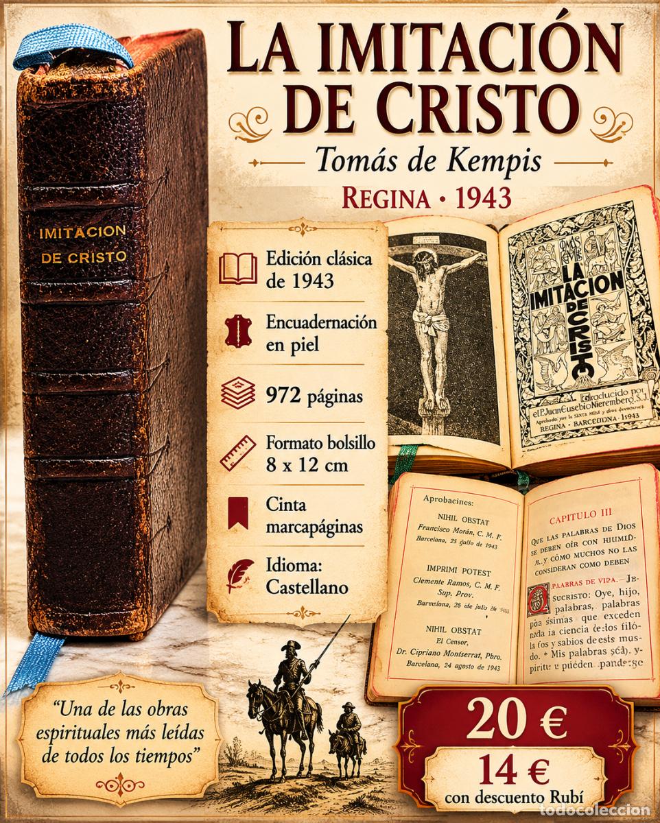 Libros de segunda mano: LA IMITACI&Oacute;N DE CRISTO | TOM&Aacute;S DE KEMPIS | PIEL | REGINA 1943 | 972 P&Aacute;GS.