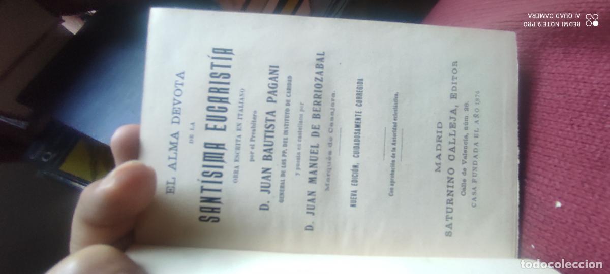 Libros de segunda mano: EL ALMA DEVOTA DE LA SANTISIMA EUCARISTIA. D. JUAN BAUTISTA PAGANI.