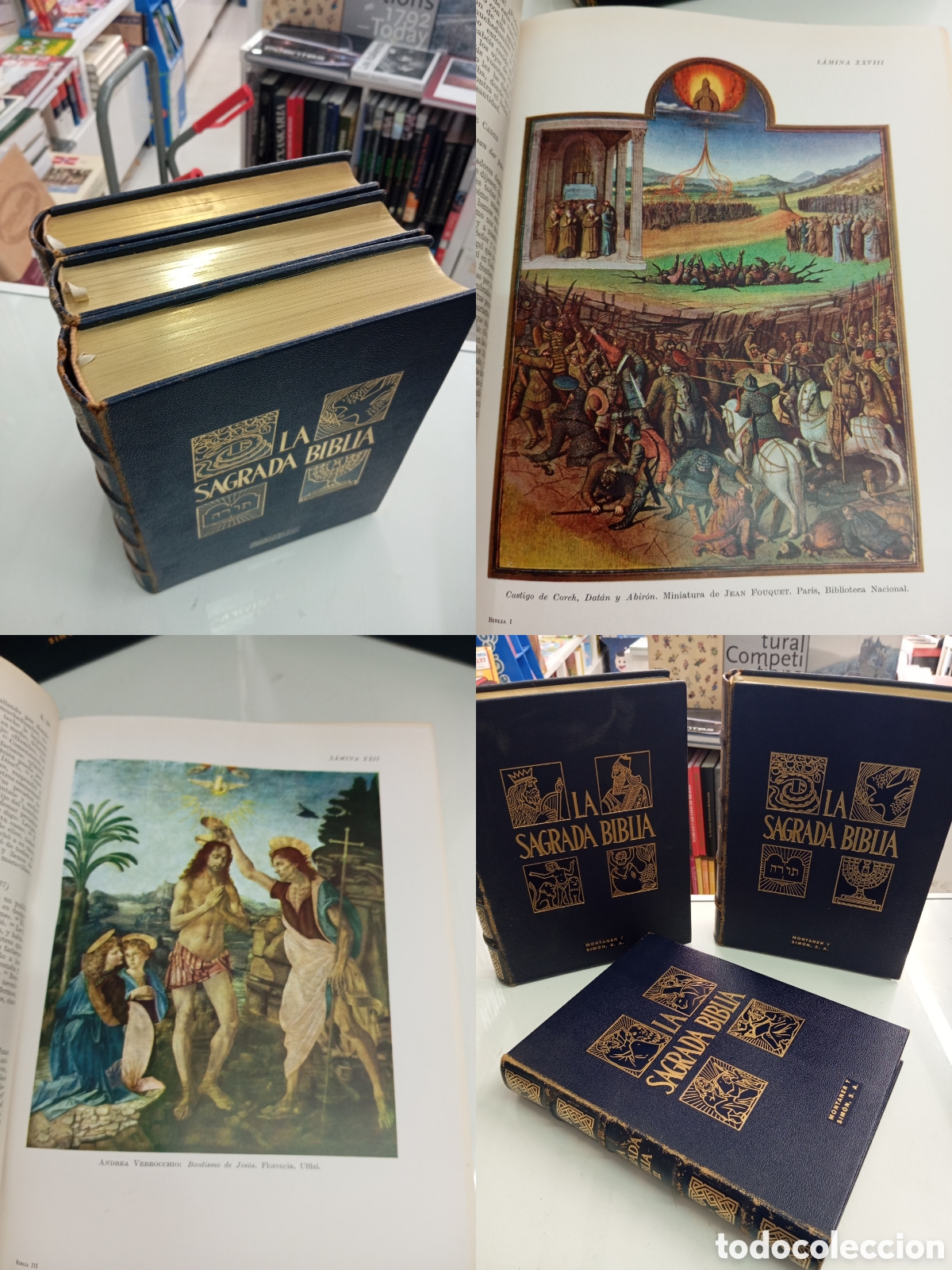 Libros de segunda mano: La Sagrada Biblia Montaner y Simon 3 tomos Obra completa 1961 Piel fotograbados