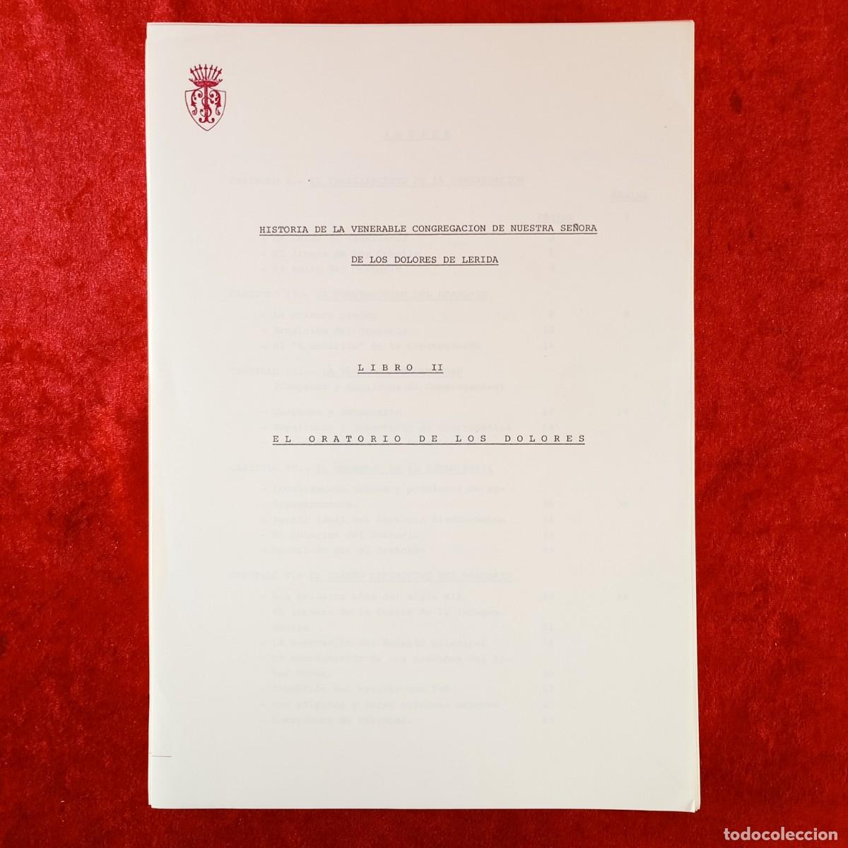 Libros de segunda mano: LIRBO MANUSCRITO - HISTORIA DE LA VENERABLE CONGREGACION SE&Ntilde;ORA DE LOS DOLORES DE L&Eacute;RIDA / 4229