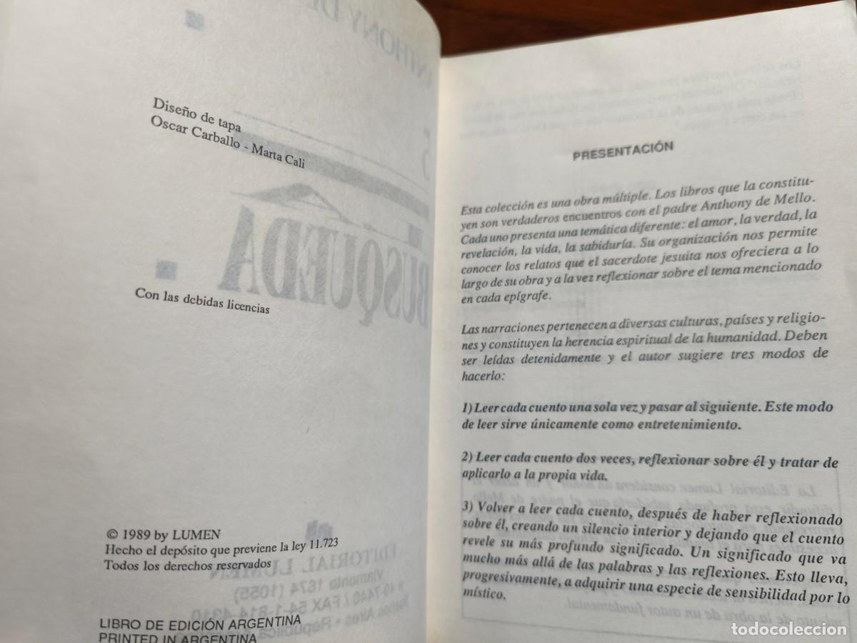 Libros de segunda mano: Anthony de Mello &ndash; La b&uacute;squeda &ndash; Editorial Lumen &ndash; 1989 - Foto 2