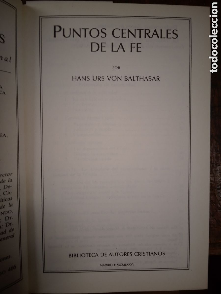Libros de segunda mano: PUNTOS CENTRALES DE LA FE. VON BALTHASAR, HANS UR. AUTORES CRISTIANOS. MADRID. 1985