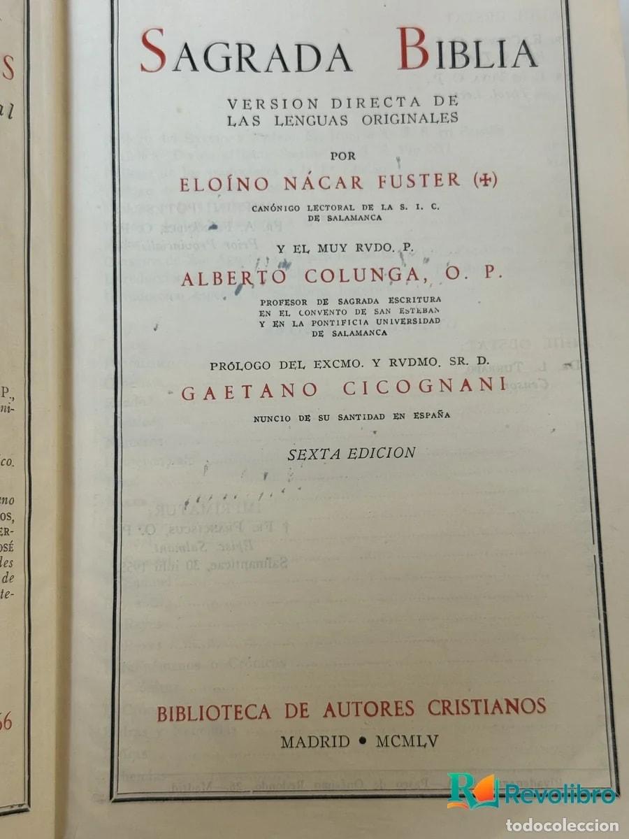 Libros de segunda mano: Sagrada Biblia - Elo&iacute;no N&aacute;car Fuster, Alberto Colunga, Gaetano Cicognani
